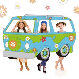 Hippie Bus Photo Prop Backdrop Banner for Party Decor Mysterious Car Hippie Theme Funny Mystery Bus Prop Daisy Car Photoprop Hippie Bus Shaped Selfie Frame for Birthday Party 47.2 x 79.9 Inch