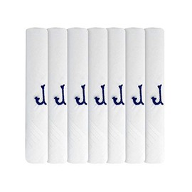Surf the Shop 7 Pack Of Mens Initial Embroidered White Handkerchiefs With Satin Border, Various Letters (J)
