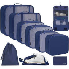 BAGAIL 10 Set Packing Cubes Various Sizes Packing Organizer for Travel Accessories Luggage Carry On Suitcase-Navy