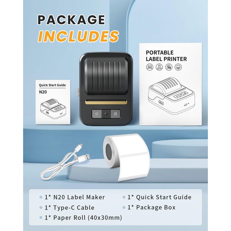 Byeodio N20 Portable Bluetooth Thermal Printer Inkless Label Maker Machine
