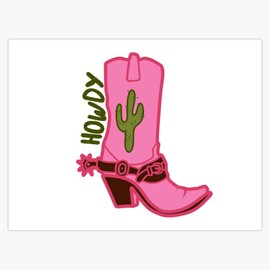 Howdy Pink Cowboy Boot Bumper Sticker Vinyl Decal 5"