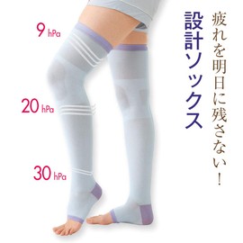 Nursery 9000025A Cool Compression Knee-High Socks, Sleep Version, Cool to the Touch (2 Pairs), Open Toe, 9.1 - 9.8 inches (23 - 25 cm), Blue x Lavender