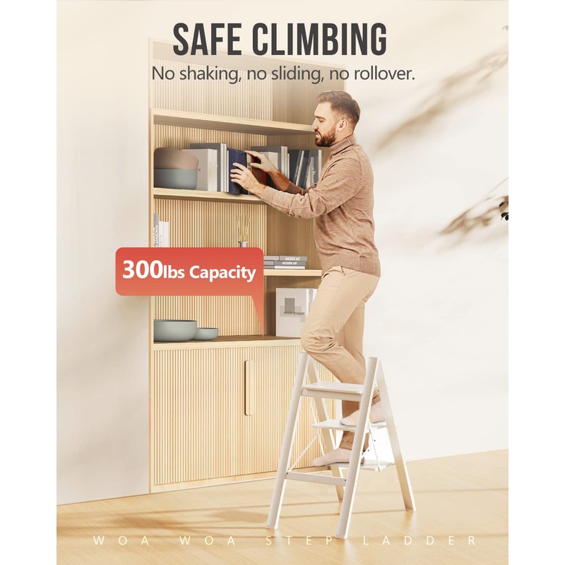 WOA WOA 3 Step Ladder, Foldable Step Stool, Lightweight Ladder