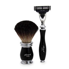 5 Pieces Men's Shaving Set in Black(Black Badger Hair Brush, 3 Different Type of Razor to Choose, Brush & Razor Holder & Shaving Soap) Blades not Included. Perfect As a Gift (Triple Edge Razor)