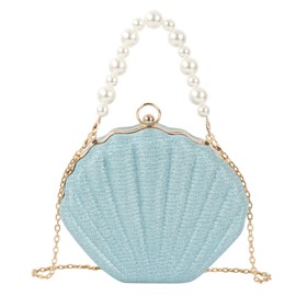 MilyaDE Women's Transparent Clutch Acrylic Clear Shell Purses Transparent Shoulder Bag Shoulder Bags Handbag with 2 Beads Chains, B-glitter blue