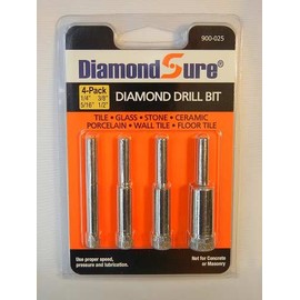 DiamondSure Diamond Drill Bit Hole Saw 4-Pack Assortment 1/4", 5/16", 3/8", 1/2" for Glass, Tile, Granite, Stone, Ceramic, Porcelain