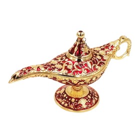 Honoro Vintage Legend Aladdin Magic Genie Lamp - Metal Carved Wishing Light for Home Wedding Party Tabletop Decoration Delicate Gift,Large Red