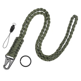 Uniclife Paracord Lanyard with Carabiner Lanyard & Key Ring Strap for Men, Robust Paracord Strap for Keys, ID Card Holder, Long Lanyard with Metal Ring (Army Green), Green
