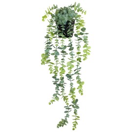 LOYWREE Realistic Artificial Hanging Eucalyptus Potted Plant - Faux Greenery for Indoor and Outdoor Decor, Perfect for Shelves, Walls, Rooms, Homes, Offices, and Gardens (Black Pot)