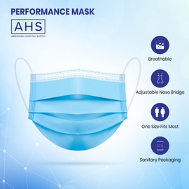 American Hospital Supply (AHS) Earloop Masks Disposable | Adult Face Covering | 3 Ply Disposable Face Mask (Box of 50)
