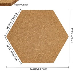 Pack of 10 Hexagonal Cork Board, Pin Board, Cork Hexagonal, Cork Wall Memo Boards, Cork Bulletin Board with 70 Colourful Pushpins for Photos, Notes, Pictures, Office