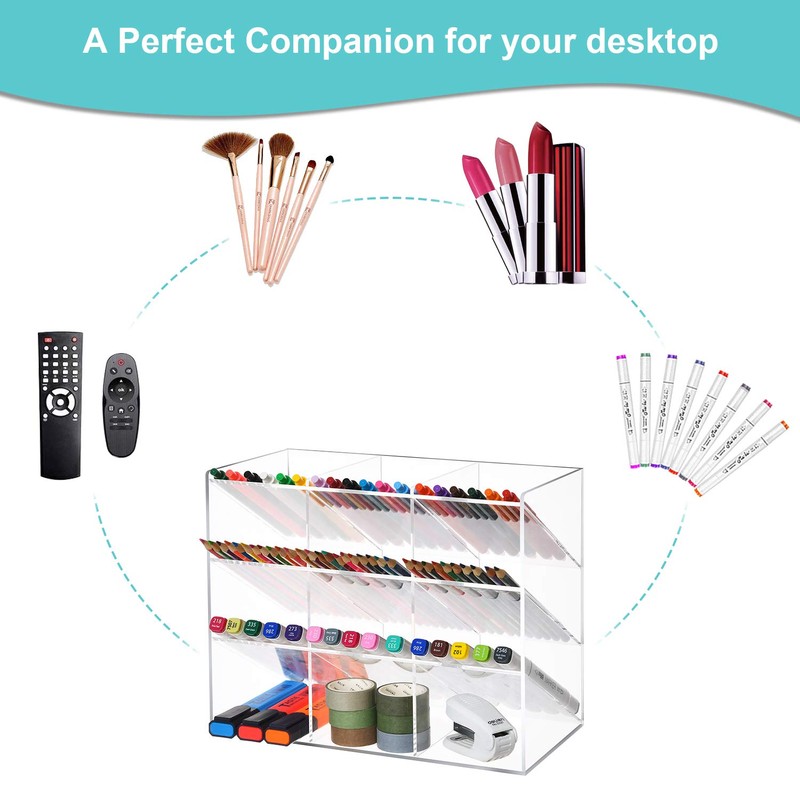 Marbrasse Clear Pen Organizer Storage, Acrylic Desk Organizer with 12