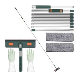 10Ft Window Squeegee with Extension Pole, 2 in 1 Window Washing Equipment with Gloves, Extendable Shower Glass Cleaner Tool for Home, Shower Glass, Car, RV