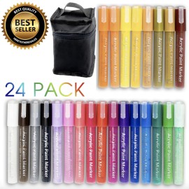Acrylic Paint Markers Set of 24 Colors W/ Dual Tip Paint Pens Non-Toxic