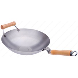 12 Inches Carbon Steel Wok with Helper Handle (Round Bottom), 14 Gauge Thickness, USA Made