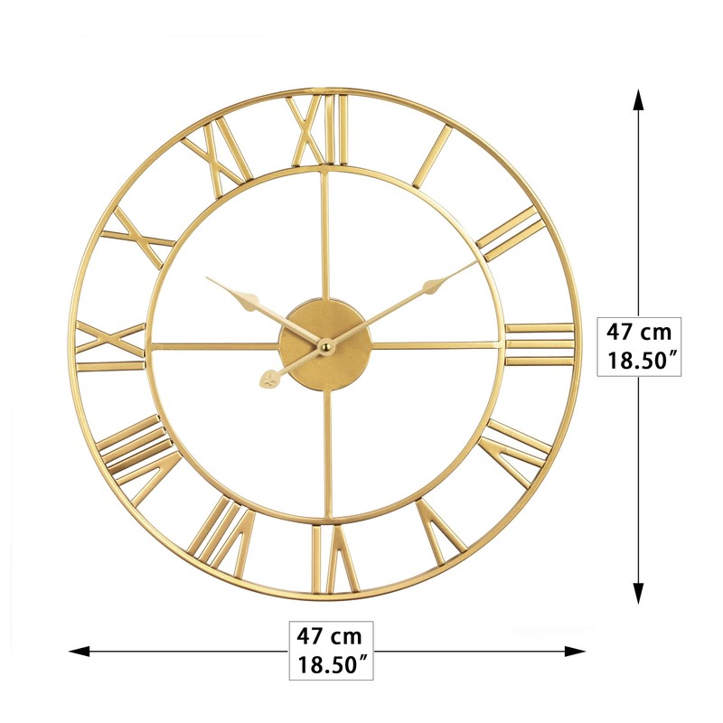 LEIKE Large Modern Wall Clocks,18" Gold Metal,Rustic,Round,Silent Non Ticking,Battery Operated