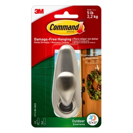 Command Outdoor Metal Hook, 1 Hook, 2 Strips, Water-Resistant Strips (FC13-BN-AWES)