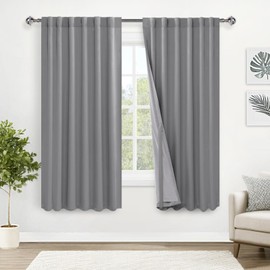 XWZO Full Shading Blackout Curtains 72 Inches Long - Heat and Light Blocking Window Drapes with Black Liner Backing for Bedroom with Tiebacks, Rod Pocket & Back Tab, Light Grey, W52 x L72, Set of 2