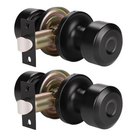 KNOBWELL 2 Pack Modern Door Knob Passage Door Knob Set, Closet Door Knobs, Hallway and Closet Door Knob in Classic Style with Concealed Screws, Matte Black