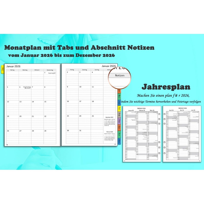 Calendar 2026 A5 Refillable, Weekly Planner / Diary with Monthly