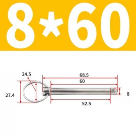 M8*60MM Quick Release Pins in 6Packs,Boat Bimini Top Marine Hardware,Carbon Steel Safety Pin Locking Pins for Boat, Mechanics