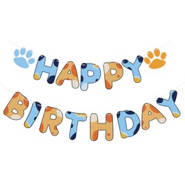 Blue and Orange Birthday Banner, Happy Birthday Banner, Blue Dog Party Decorations for Boys Kids Birthdays Supplies
