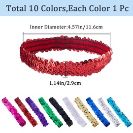 GORGECRAFT 10 Colours Sequin Headband Sparkling Wide Headband Elastic Luminous Stretchy Glitter Fashionable Adjustable Hair Band Accessories for Women Hair Band Sports Headband Party Gifts