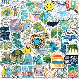50Pcs Environmental Protection Stickers, Natural Environment Earth Day Stickers for Water Bottles, Laptops, Mobile Phones, Sskateboards, Green Conservation Forest Marine Vinyl Waterproof Decals