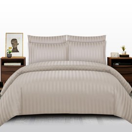 Pamposh Satin Stripe Double Duvet Set - Premium Hotel Quality Quilt Cover Bedding Sets - Hypoallergenic Ultra Soft Microfiber Bed Linen