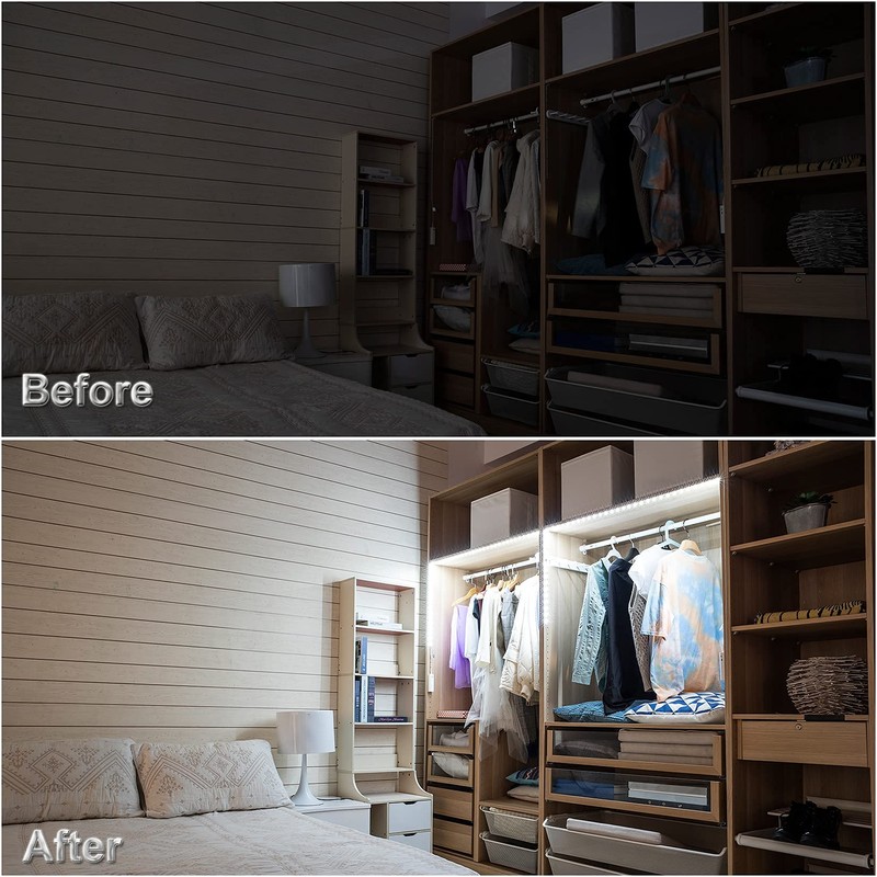 WOBANE Motion Sensor Stair Strip Lights,Rechargeable Motion Activated Closet Light,Battery