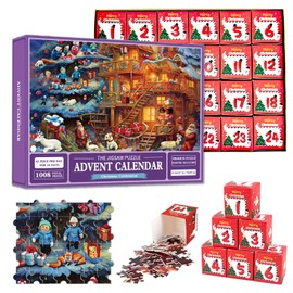 POPOYU Advent Calendar 2024 Christmas Jigsaw Puzzle for Kids and Adults Xmas Gift,1008 Pieces Xmas Puzzles in 24 Box 24 Days Christmas Countdown Jigsaw Puzzles Santa Claus Puzzles for Home Wall Decor