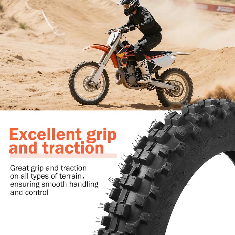 Mopillos 80/100-12 3.00-12 Dirt Bike Rear Tire and Inner Tube