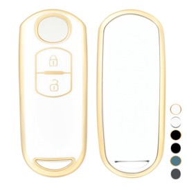OFF WE GO OFF WE GO Schlsselhlle fr Mazda Autoschlssel Hlle fr 2 3 5 6 CX-5 CX-7 CX-9 Flair Crossover Wagon Scrum Truck TPU 2 Tasten Auto Schlssel Hlle Schlsselbox Schlsseletui, Wei? Gold