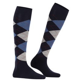 BURLINGTON Women Marylebone knee-highs, 1 pair, UK size 3.5-7 (EU 36-41), Blue, virgin wool mix - Warm, timeless argyle design