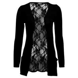 Harlogitics Womens Cardigan - Long Sleeve Lightweight Cardigans - Lace Back Open Loose Pleated Top (Black, M-L)