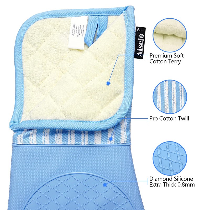 Alselo Silicone Oven Mitts Heat Resistant 932℉ with Waterproof &