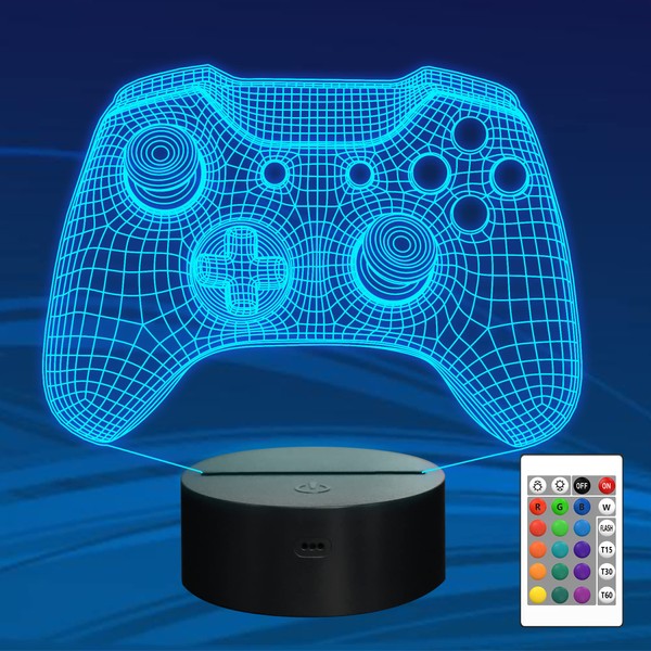 Gamepad 3D Illusion Lamp, Attivolife Controller Night Light with Remote Control+Timer 16 Color Changing Desk Lamps Kids Gamer Room Decor Best Cool Festival Birthday Gifts for Boy Girl Men Child