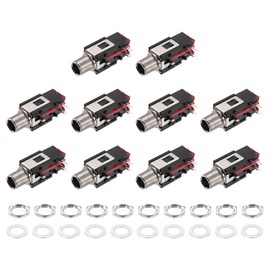 sourcing map 10pcs 1/4" 6.35mm Stereo Audio Jack, 50V 3 Pin Female PCB Mount Jack Video Connectors Stereo Headphone Socket with Nuts&Spacer for Headphone, Speaker, Car Audio, 36x17x13mm