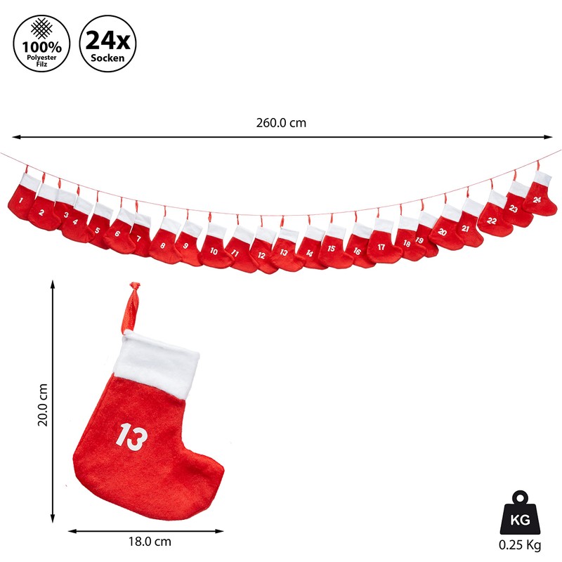Advent Calendar Chain with XXL Socks 18 x 20 cm,