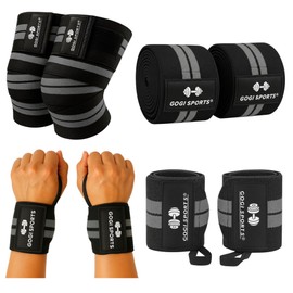 KIT de Rodilleras + Muñequeras de compresión elásticas para entrenamiento, gym, fitness y levantamiento de pesas|Bandas deportivas unisex|Vendas y cor