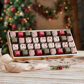 The Wisconsin Cheeseman Merry Christmas Petits Fours - Premium Gourmet Mini Layer Cakes, Featuring Red Velvet, Strawberry Shortcake, Double Chocolate, and Vanilla Cakes, Gift or Holiday Treat