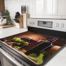 Stove Top Cover for Electric Stove,Red Wine Heat Resistant Glass Cooktop Cover,Grape Wood Multipurpose/Counter/Washer Top Protector,Dishwasher Safe Natural Rubber(28"x19.5")