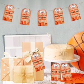 Funmemoir 50pcs Basketball Thank You Tags Appreciation Gift Tags with String Thank You for Making My Party a Slam Dunk Tags for Sports Theme Basketball Baby Shower Birthday Party Favors