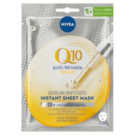 NIVEA Q10 Power - Paquete de 5 mascarillas faciales de 10 minutos, mascarillas faciales biodegradables con infusión Q10 e creatina para el cuidado diario de la piel y rutina relajante de mimos, cinco