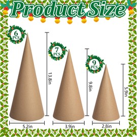 RunNico 22PCS Thick Christmas Paper Mache Cones, 3 Sizes Thick Cardboard Craft Cones, Open Bottom Cone for Christmas Tree Gnomes Decorations DIY Art Crafts