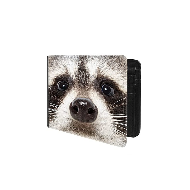 Trofung (Raccoon Face Muzzle Front Pocket Slim Bifold Leather Wallet