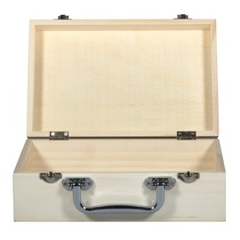 Rayher Wooden Suitcase, 25 x 16 x 9 cm, Plastic Handle in Metal Look, Metal Hinges, Craft Case, Wooden Case without Inner Dividers, FSC Certified, 64503505, Natural
