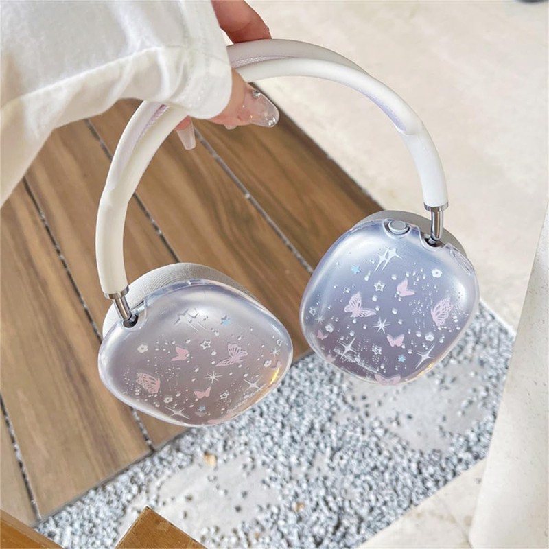 SCJLSDA Airpods Max Case, Cute Star Pink Butterfly Soft Shell