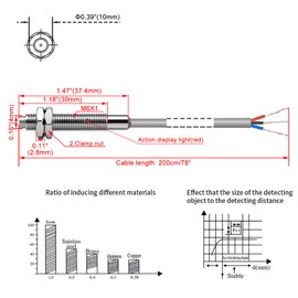 Heschen M6 Inductive Proximity Sensor Switch Non-Shield Type LJ6A3-2-Z/AX Detector 2 mm 10-30VDC 150mA NPN Normal Closed (NC) 3-Wire