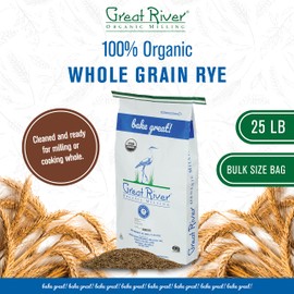 Great River Organic Milling Organic Whole Grain Rye Berries | High-Fiber, Nutrient-Rich Ancient Grain | Non-GMO, Kosher | Ideal for Baking, Sourdough, Salads, Pilaf & Soups | 25 Lb (Pack of 1)